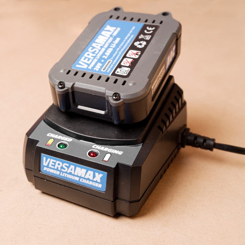 Versamax-20v-Rechargeable-Li-Ion-Battery-on-charger